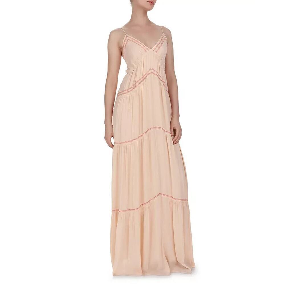 NWT Ba&sh Nadja Tie-Back Tiered Maxi Dress Gown Size US L Nude #2M452
